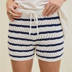 Aerie High Waist Knit Shorts - White and Navy